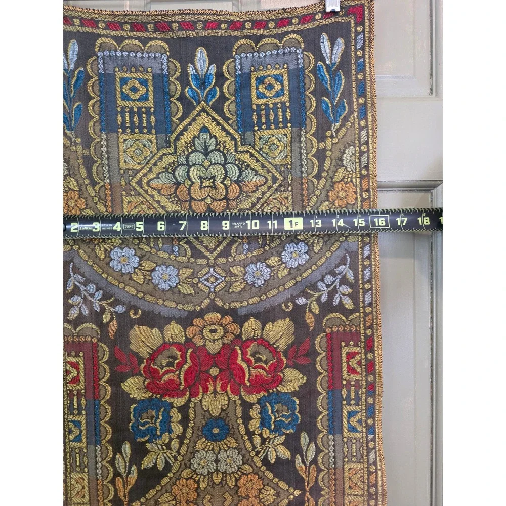 Vintage Woven Tapestry Floral Damask Table Runner Wall Hanging Gold Red Blue